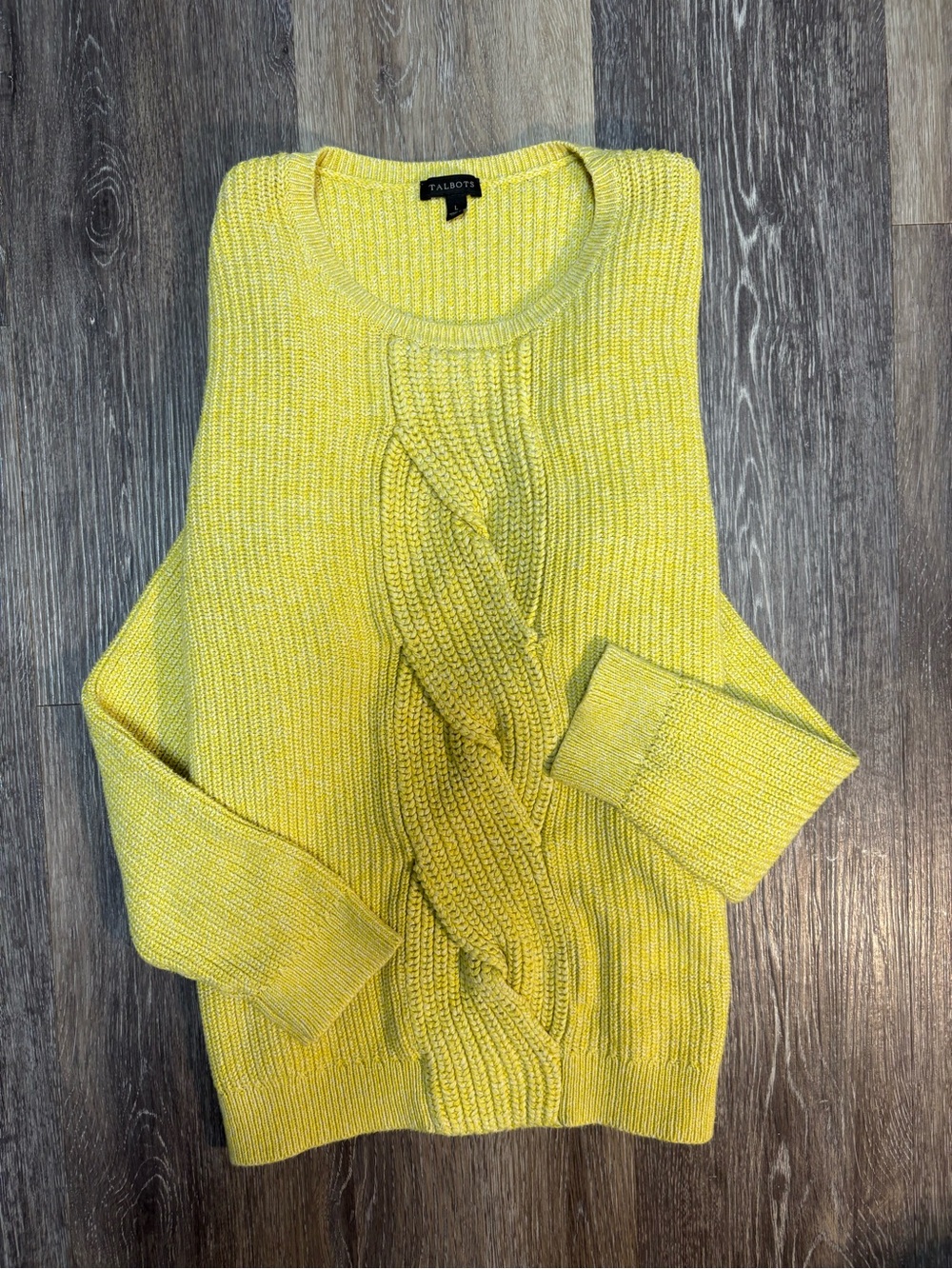 Talbots Yellow Cable Knit Sweater - Women's Crewneck Fall/Winter wear 100%Cotton